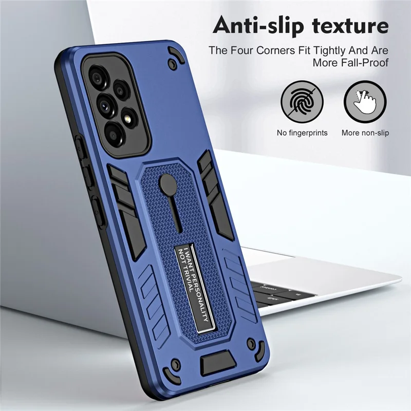 For Samsung Galaxy A33 5G Anti-scratch Phone Case with Finger Kickstand PC + TPU Kickstand Cell Phone Cover - Blue