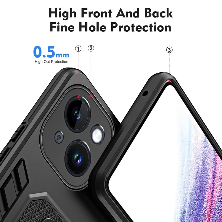 For iPhone 13 6.1 inch Kickstand Phone Case Finger Grip Strap PC + TPU Shockproof Cover - Black