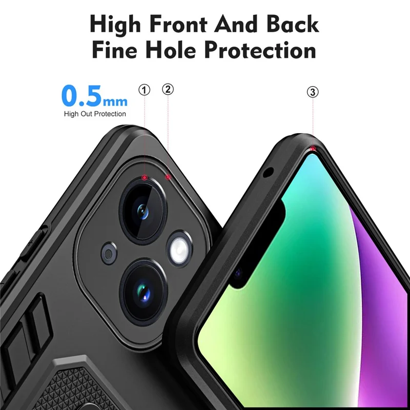 Kickstand Phone Case for iPhone 14 Plus , TPU + PC Non-Slip Finger Strap Protective Cover - Black