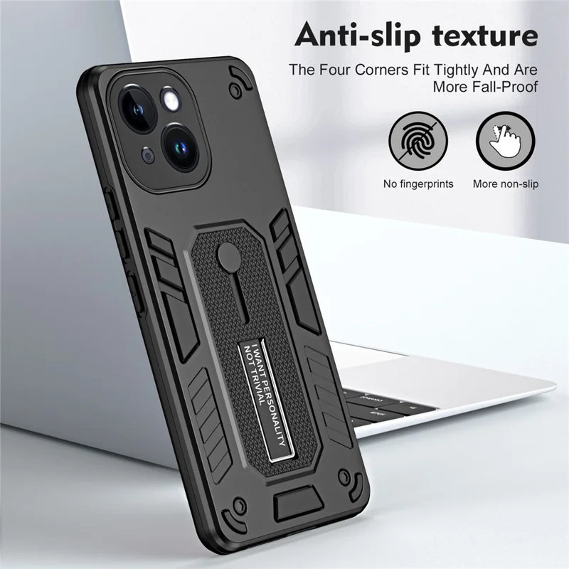 Kickstand Phone Case for iPhone 14 Plus , TPU + PC Non-Slip Finger Strap Protective Cover - Black