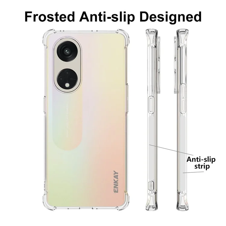ENKAY HAT PRINCE Para Oppo Reno8 T 5G / A1 Pro 5G Capa de Telefone TPU Transparente com Tira Anti-deslizante na Borda