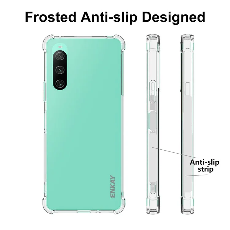 ENKAY HAT PRINCE Phone Case for Sony Xperia 10 V Clear TPU Phone Cover with Anti-slip Strip Edge