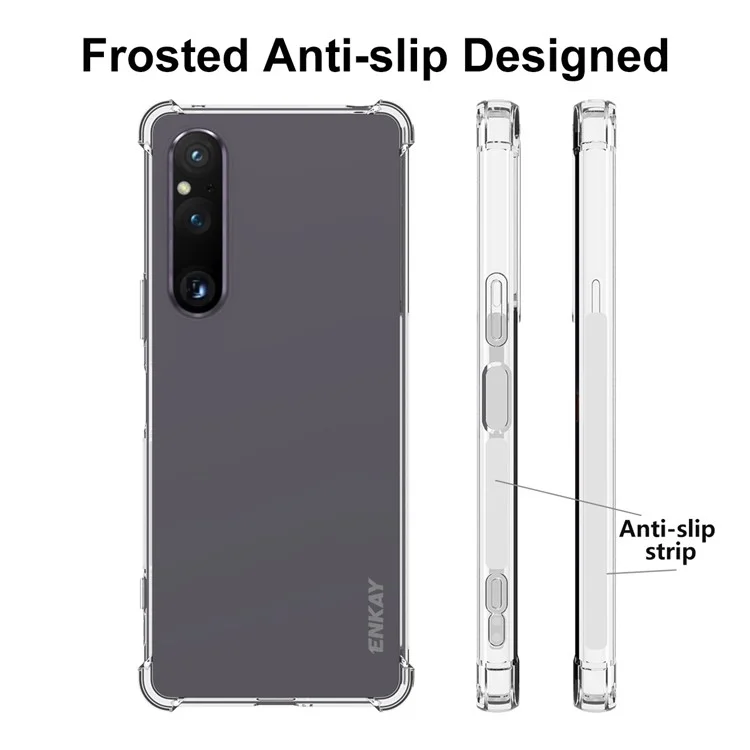 ENKAY HAT PRINCE For Sony Xperia 1 V Phone Case Anti-slip Strip Edge Drop-proof TPU Clear Phone Cover