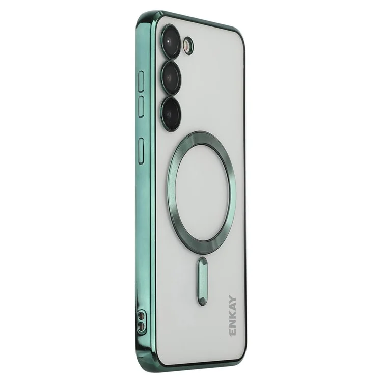 ENKAY HAT PRINCE For Samsung Galaxy S23+ Magnetic Phone Case Electroplating Clear Phone TPU Cover Lens Protection - Green