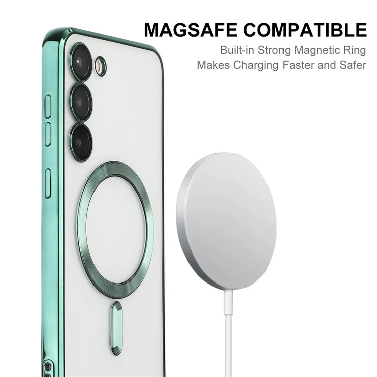 ENKAY HAT PRINCE For Samsung Galaxy S23+ Magnetic Phone Case Electroplating Clear Phone TPU Cover Lens Protection - Green