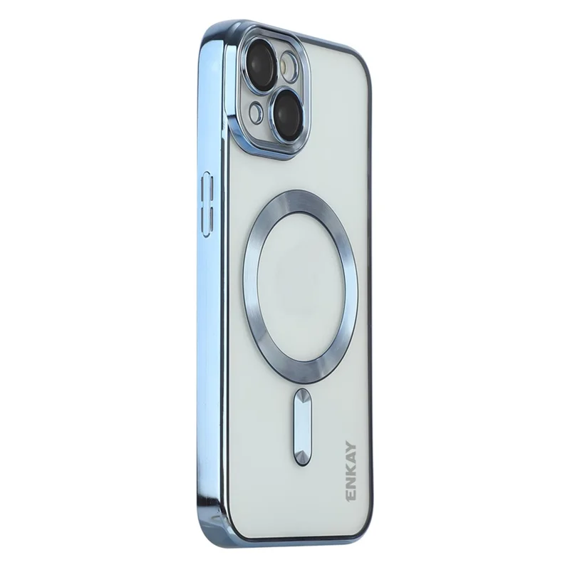 ENKAY HAT PRINCE For iPhone 14 Magnetic Phone Case Electroplating Clear TPU Cover with Lens Protector - Baby Blue
