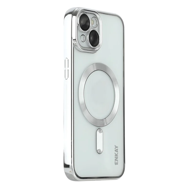 ENKAY HAT PRINCE Electroplating Phone Case for iPhone 14 Plus Magnetic Clear TPU Cover with Lens Protector - Silver
