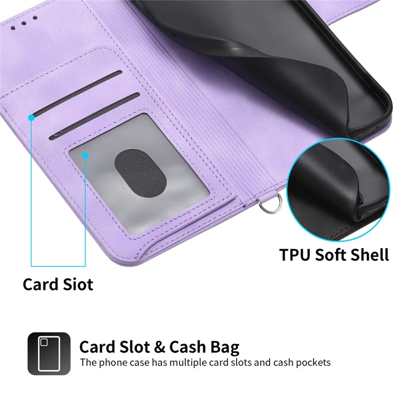 Leather Phone Case for Samsung Galaxy A34 5G Wallet Stand Imprinted Flower Skin-touch Cover with Strap - Light Purple