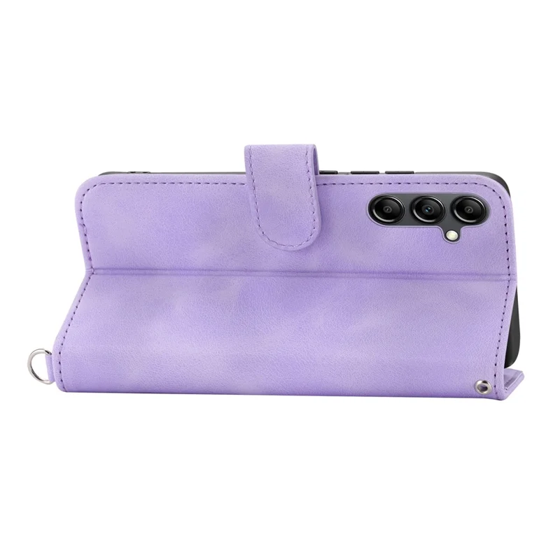 Leather Phone Case for Samsung Galaxy A34 5G Wallet Stand Imprinted Flower Skin-touch Cover with Strap - Light Purple