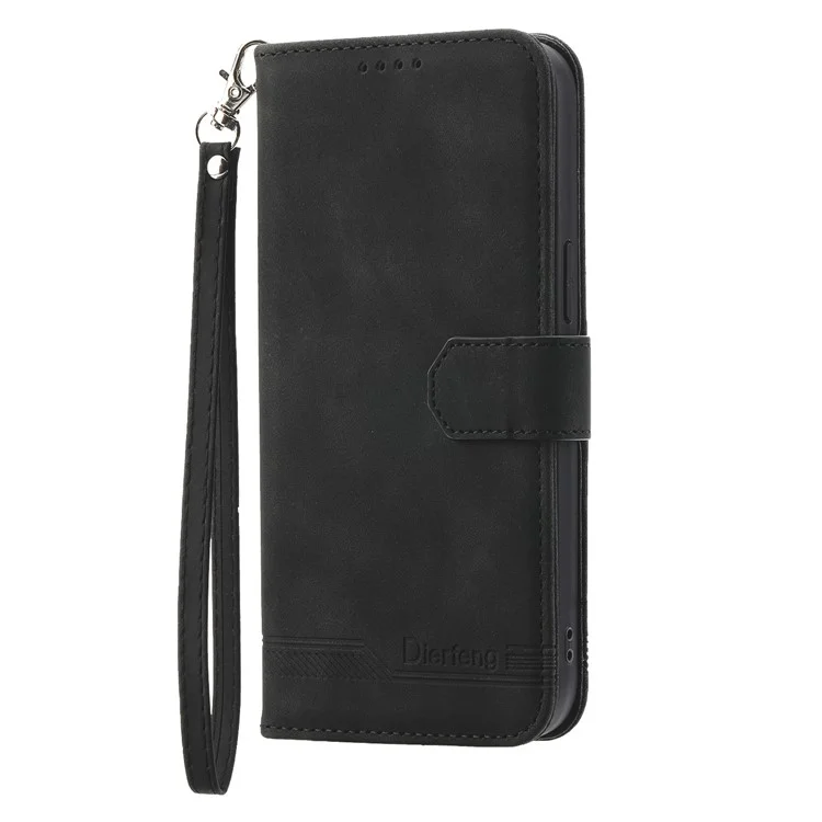 DIERFENG DF-03 para Realme C35 4G Wallet Stand Phone Case Lines Imprinted Phone Leather Cover - Preto