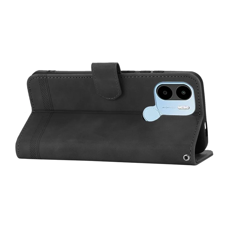 DIERFENG DF-03 for Xiaomi Redmi A1+ 4G / A2+ 4G / Poco C50 4G Leather Phone Case Lines Imprinted Phone Cover with Wallet Stand - Black