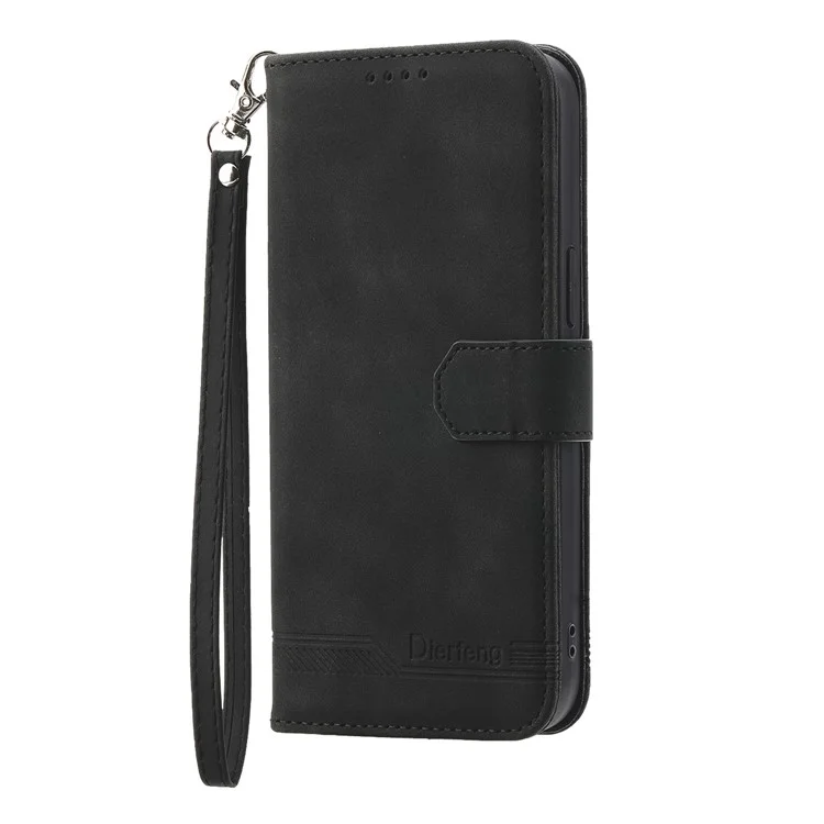 DIERFENG DF-03 for Xiaomi Redmi A1+ 4G / A2+ 4G / Poco C50 4G Leather Phone Case Lines Imprinted Phone Cover with Wallet Stand - Black