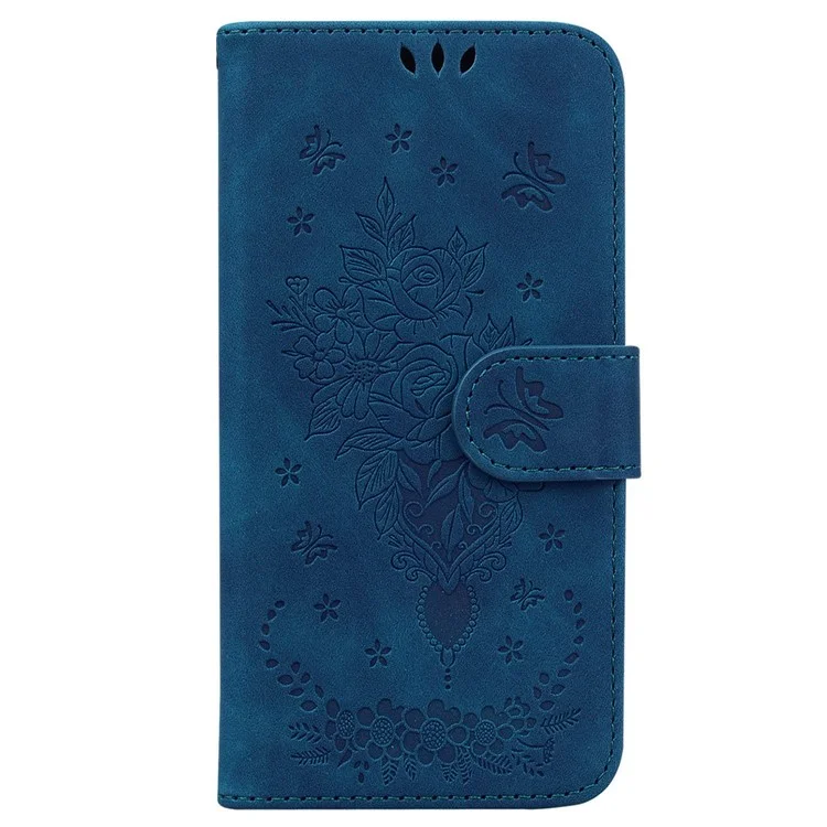 Phone Wallet Case for OnePlus 11 5G PU Leather Rose Butterfly Imprinted Stand Cell Phone Cover - Blue