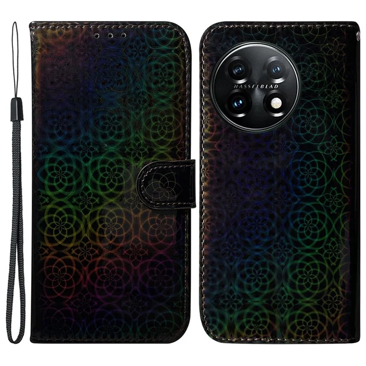 Per OnePlus 11 5G Custodia per telefono a prova di caduta Motivo a fiori scintillanti Portafoglio Stand Custodia in pelle PU - Nero
