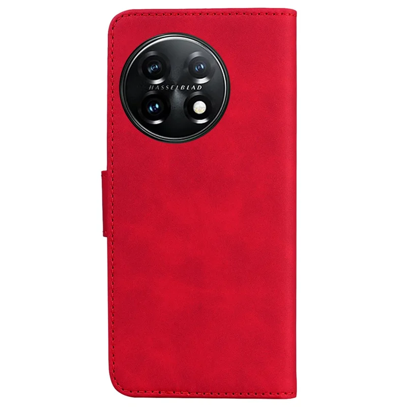 For OnePlus 11 5G Full Protection Phone Case PU Leather Smartphone Cover with Wallet Stand - Red