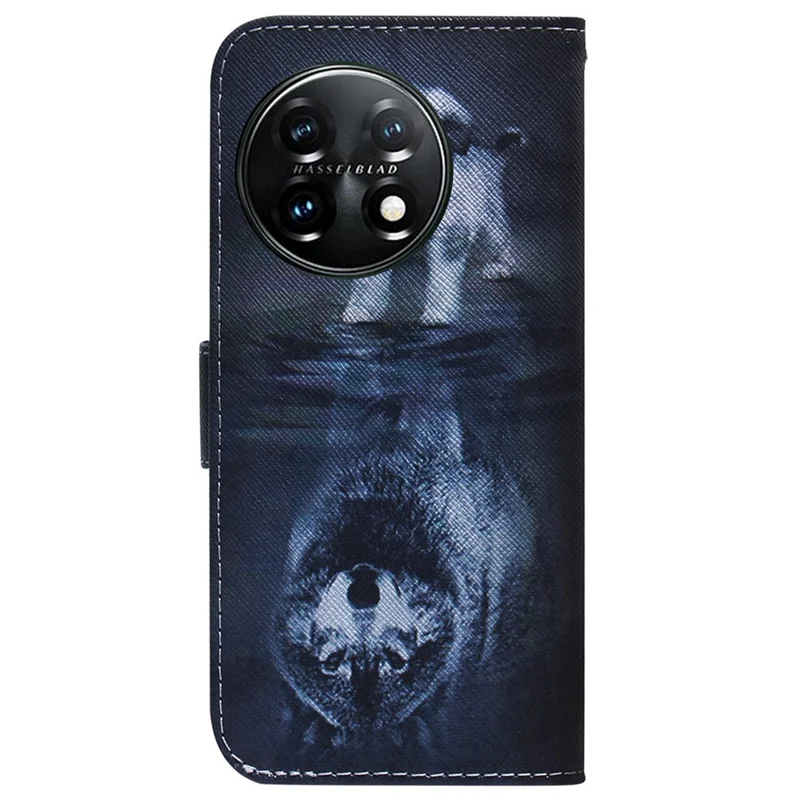 Für OnePlus 11 5G Anti-Sturz PU-Leder Handyhülle Muster Drucken Ständer Flip Wallet Cover mit Riemen - Hund und Wolf