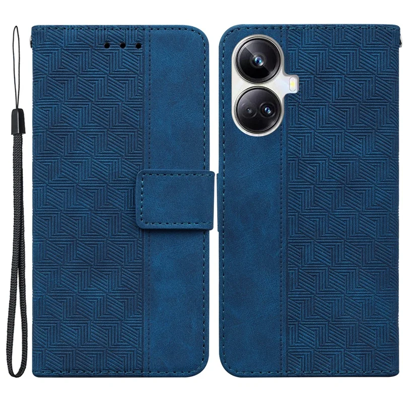 Protective Phone Case For Realme 10 Pro+ 5G , Stand Imprinted Leather Cell Phone Cover Wallet - Blue