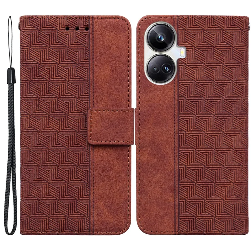 Protective Phone Case For Realme 10 Pro+ 5G , Stand Imprinted Leather Cell Phone Cover Wallet - Brown
