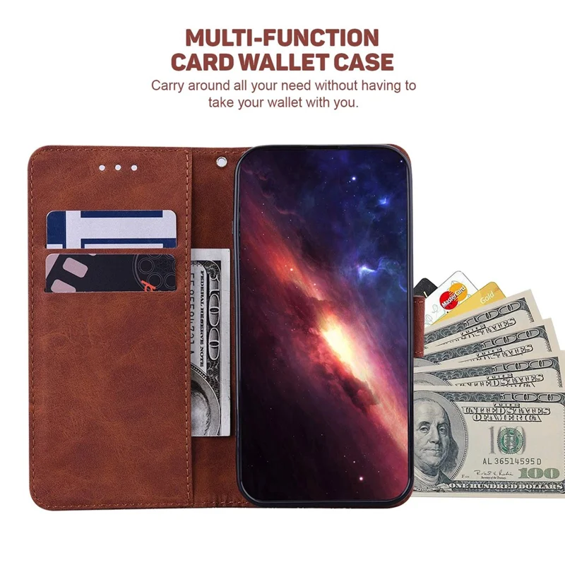 Protective Phone Case For Realme 10 Pro+ 5G , Stand Imprinted Leather Cell Phone Cover Wallet - Brown