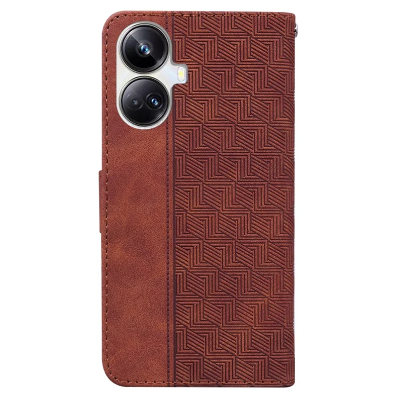 Protective Phone Case For Realme 10 Pro+ 5G , Stand Imprinted Leather Cell Phone Cover Wallet - Brown