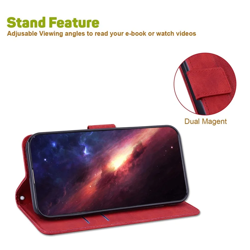 Protective Phone Case For Realme 10 Pro+ 5G , Stand Imprinted Leather Cell Phone Cover Wallet - Red