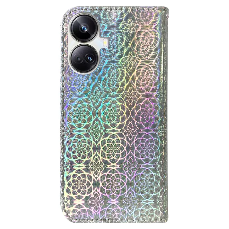Pour Realme 10 Pro+ 5G Dazzling Flower Pattern PU Leather Wallet Phone Case Anti-drop Stand Cover - Grey