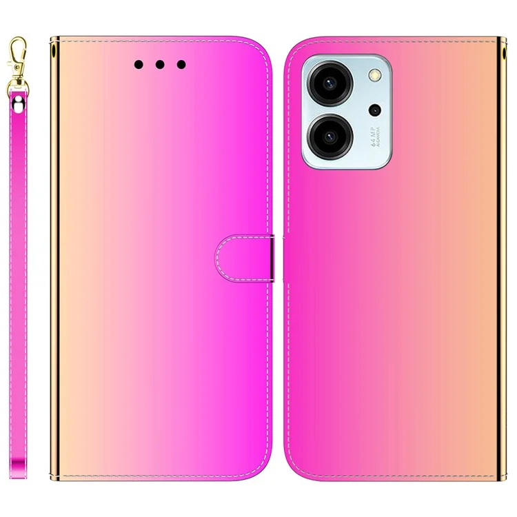 Anti-fall Phone Case For Honor 80 SE 5G , Mirror-like Surface Stand Wallet PU Leather Phone Cover - Rose