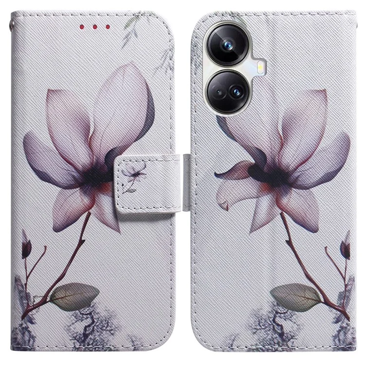 Per Realme 10 Pro+ 5G Custodia in pelle PU Wallet Phone Case Stampa a motivi Supporto Copertura Shell - Fiore rosa