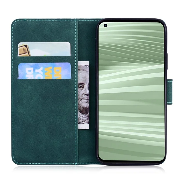 Для Realme 10 Pro+ 5G Butterfly Printing Phone Stand Cover Leather Wallet Shockproof Case - Green