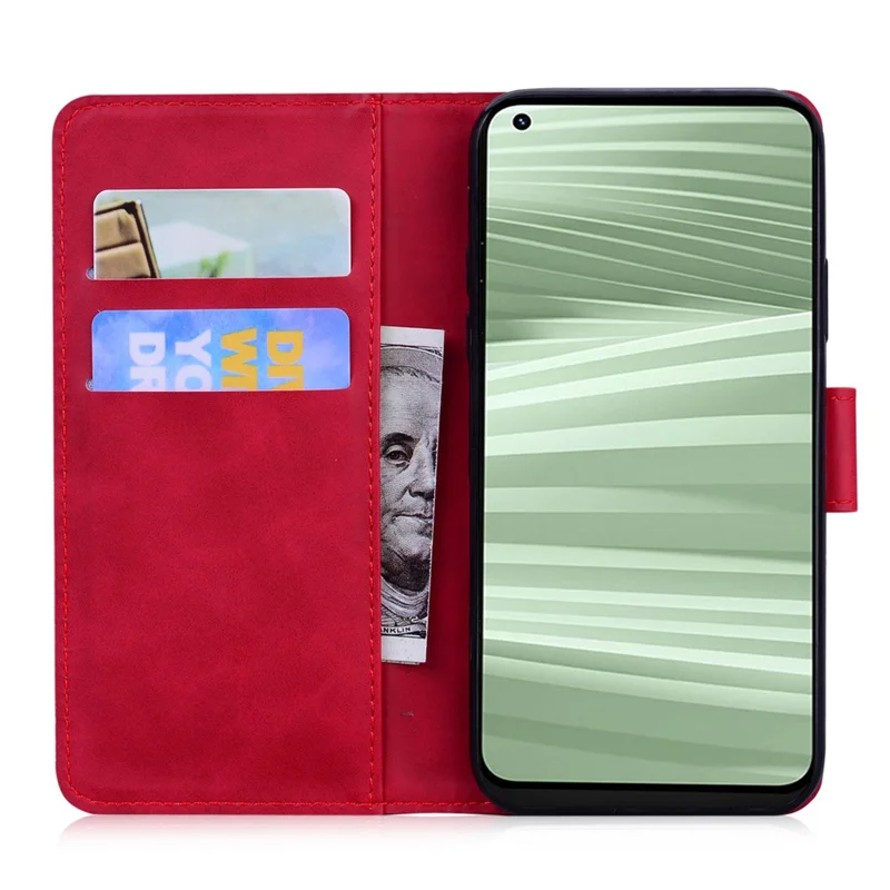 For Realme 10 Pro+ 5G Butterfly Printing Phone Stand Cover Leather Wallet Shockproof Case - Red