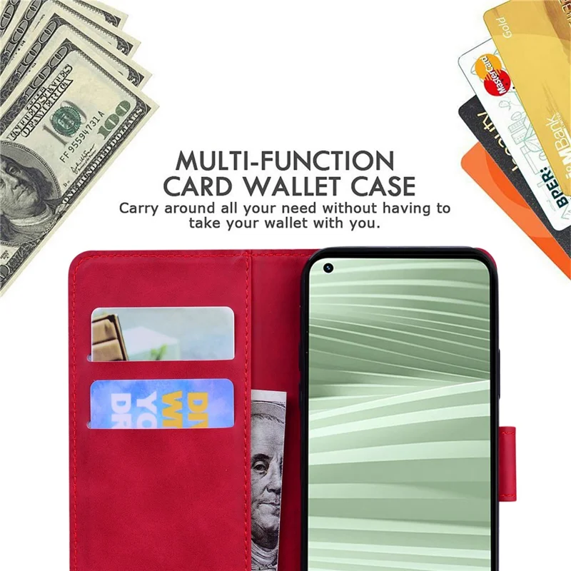 For Realme 10 Pro+ 5G Butterfly Printing Phone Stand Cover Leather Wallet Shockproof Case - Red