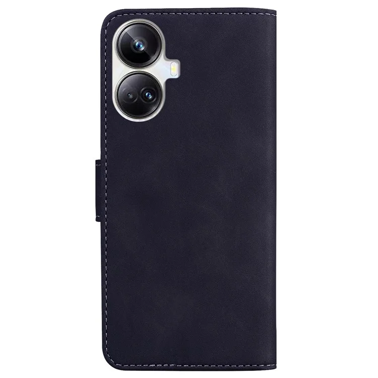 Für Realme 10 Pro+ 5G Solid Color Stand Wallet Cover Anti-Fingerprint Leather Phone Case - Schwarz