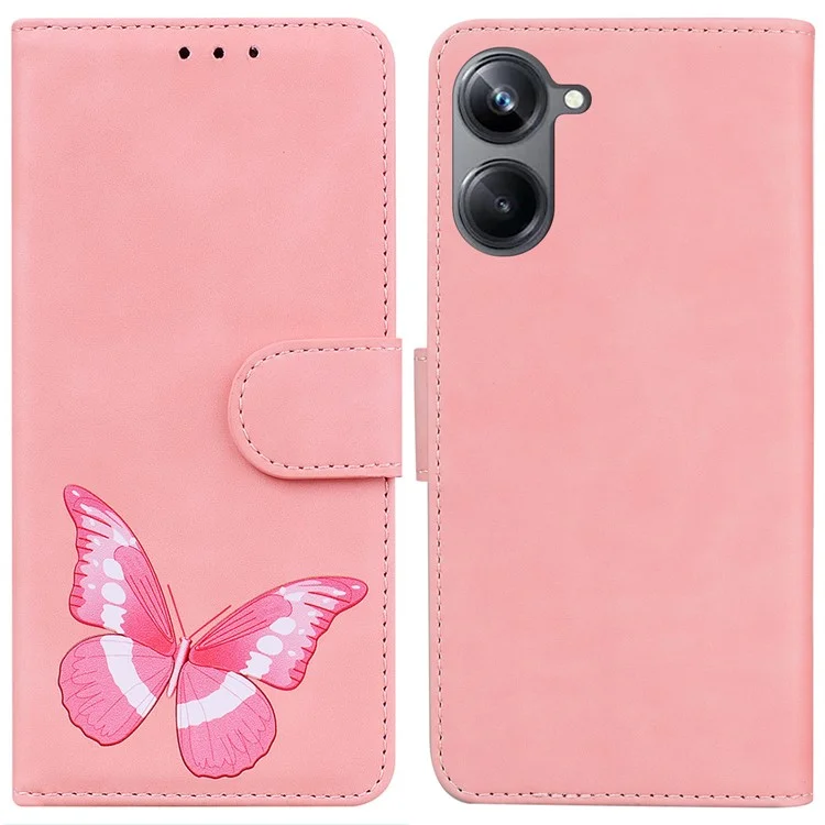 Для Realme 10 Pro 5G Butterfly Printing Phone Stand Cover Shockproof Leather Wallet Case - Розовый