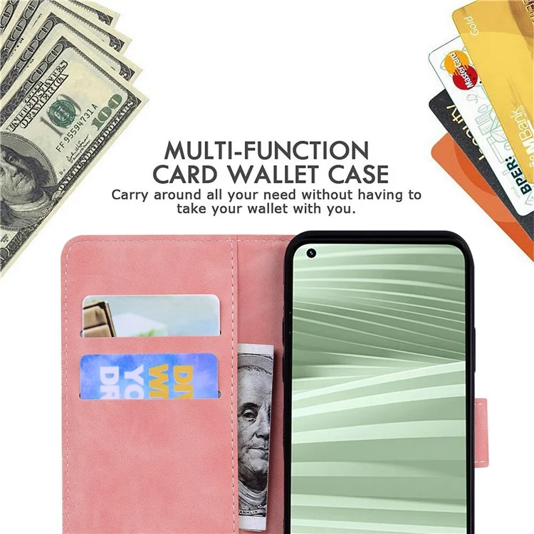 Для Realme 10 Pro 5G Butterfly Printing Phone Stand Cover Shockproof Leather Wallet Case - Розовый