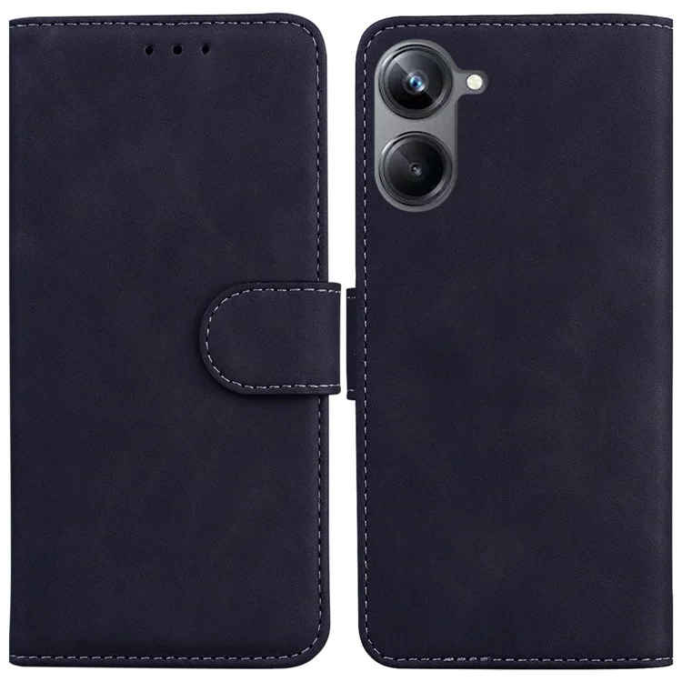 Для Realme 10 Pro 5G Solid Color Stand Wallet Cover Anti-fall Flip PU Leather Phone Case - Черный