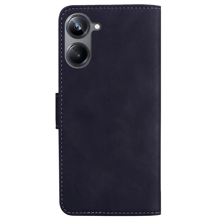 Для Realme 10 Pro 5G Solid Color Stand Wallet Cover Anti-fall Flip PU Leather Phone Case - Черный
