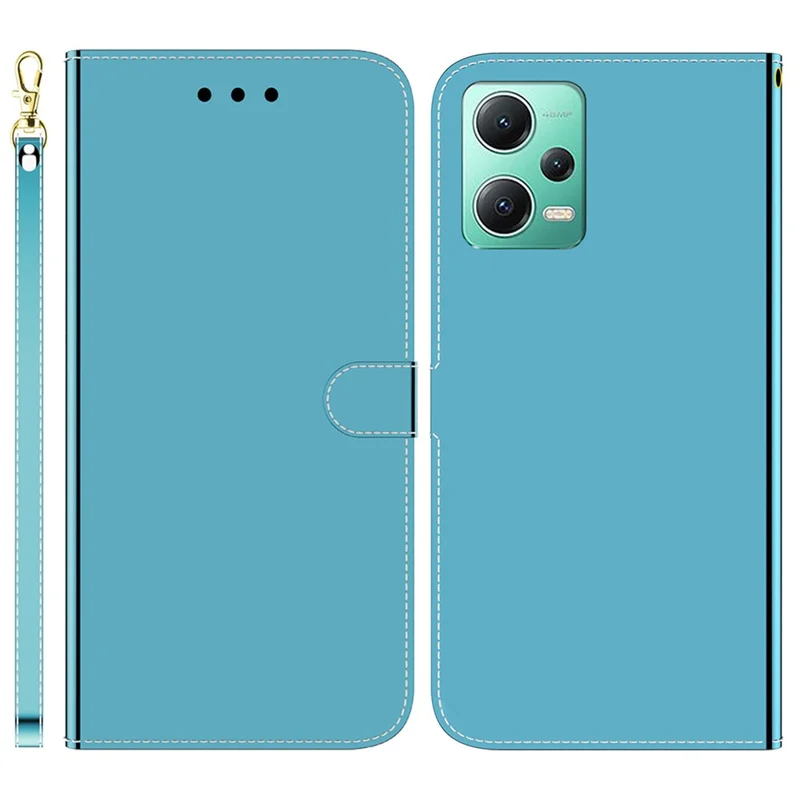For Xiaomi Redmi Note 12 5G (Global) / (India) / (China) / Poco X5 5G Wallet Phone Case Mirror-like Surface Leather Stand Cover - Blue