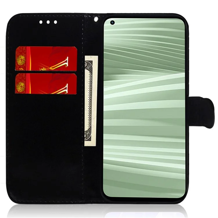 Pour Realme 10 4G Étui portefeuille en cuir PU avec miroir - Cyan