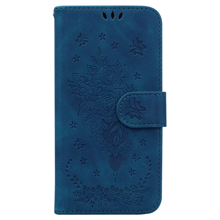 Para Motorola Moto G13 4G / G23 4G / G53 5G Rosa Mariposa Impresa en Soporte Funda de Teléfono Cartera de Cuero - Azul