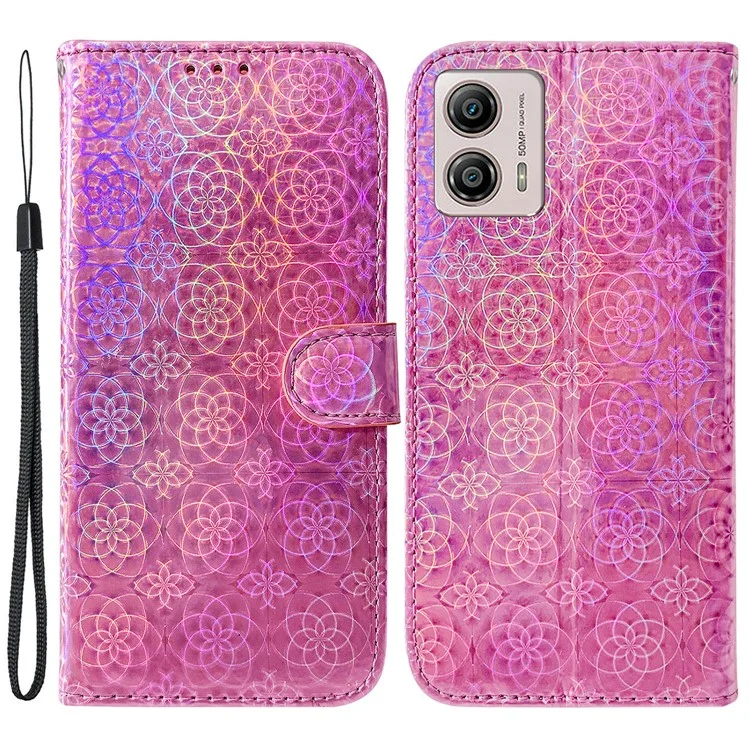 For Motorola Moto G13 4G / G23 4G / G53 5G PU Leather Dazzling Flower Pattern Case Wallet Stand Flip Phone Cover - Pink