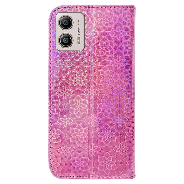 For Motorola Moto G13 4G / G23 4G / G53 5G PU Leather Dazzling Flower Pattern Case Wallet Stand Flip Phone Cover - Pink