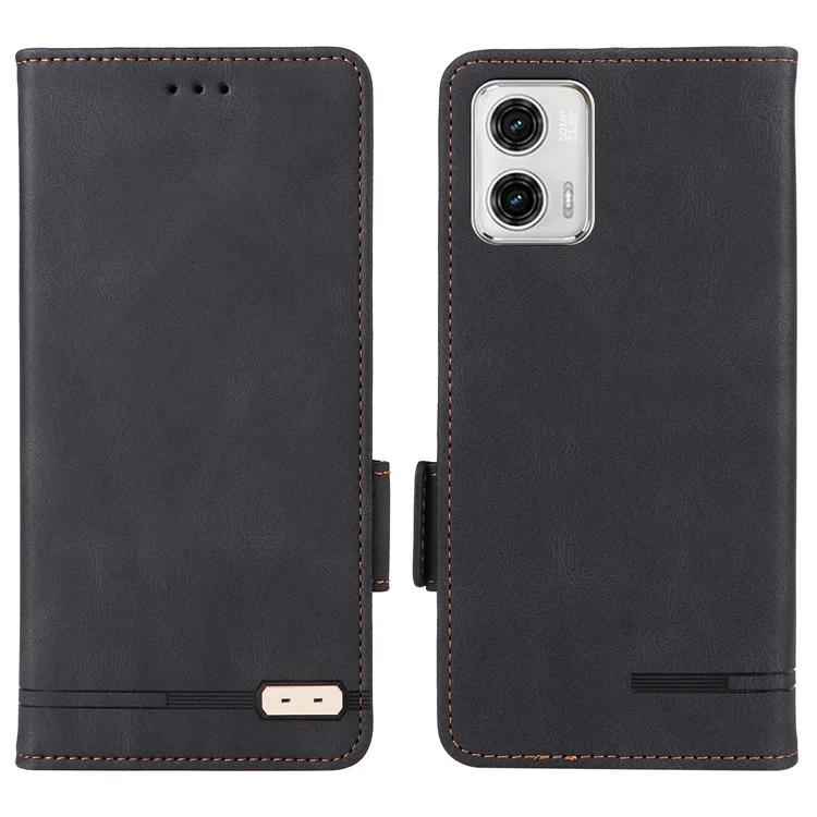 Für Motorola Moto G13 4G / G23 4G / G53 5G Leder Handyhülle Hardware-Dekor Ständer Brieftasche Handyhülle - Schwarz