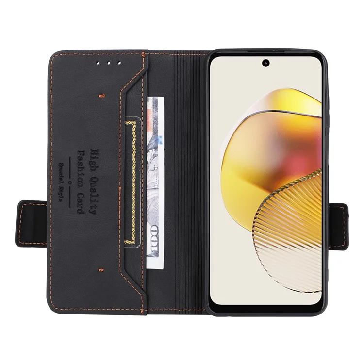 Für Motorola Moto G13 4G / G23 4G / G53 5G Leder Handyhülle Hardware-Dekor Ständer Brieftasche Handyhülle - Schwarz