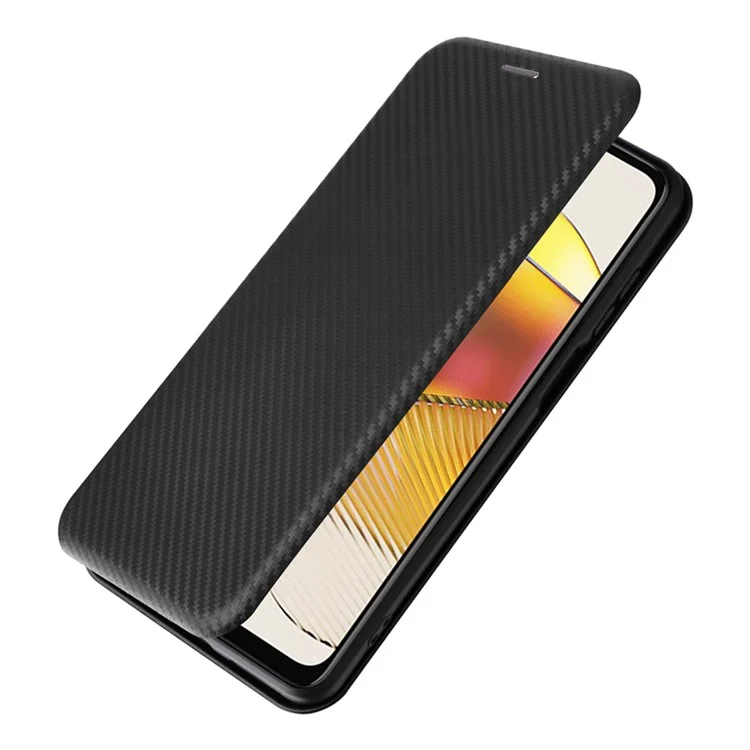 For Motorola Moto G13 4G / G23 4G / G53 5G Phone Case Card Holder Carbon Fiber Texture Leather Stand Cover - Black