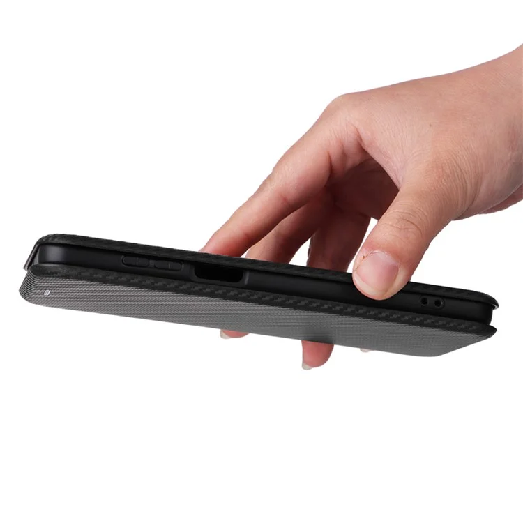 For Motorola Moto G13 4G / G23 4G / G53 5G Phone Case Card Holder Carbon Fiber Texture Leather Stand Cover - Black