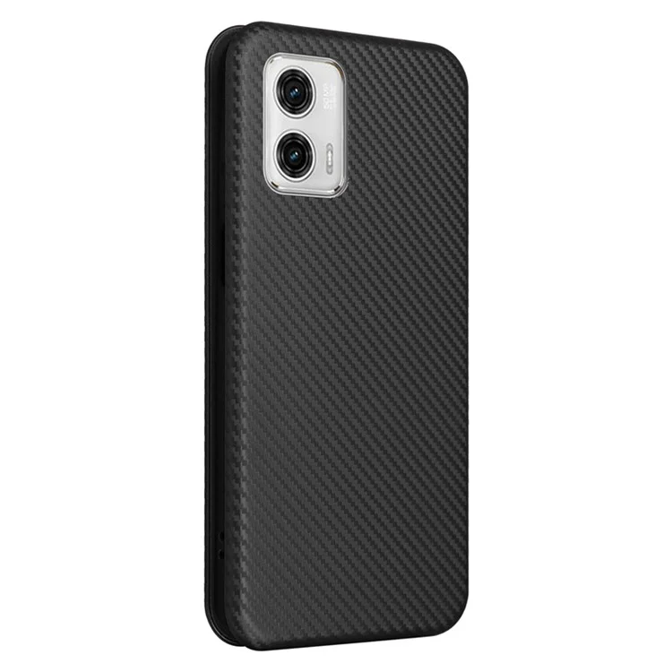 For Motorola Moto G13 4G / G23 4G / G53 5G Phone Case Card Holder Carbon Fiber Texture Leather Stand Cover - Black