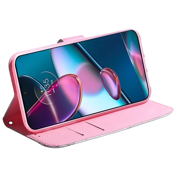 Pour Motorola Moto G13 4G / G23 4G / G53 5G Wallet Phone Case Pattern Printing PU Leather Stand Cover Shell - Pink Flower