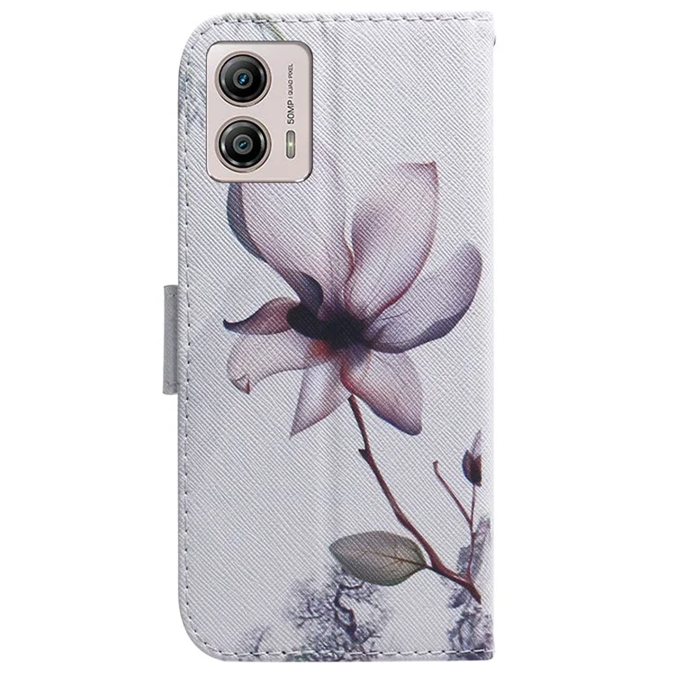 Pour Motorola Moto G13 4G / G23 4G / G53 5G Wallet Phone Case Pattern Printing PU Leather Stand Cover Shell - Pink Flower