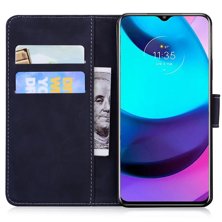 Para Motorola Moto G13 4G / G23 4G / G53 5G Funda de cartera de cuero con estampado de mariposa, soporte para teléfono - Negro