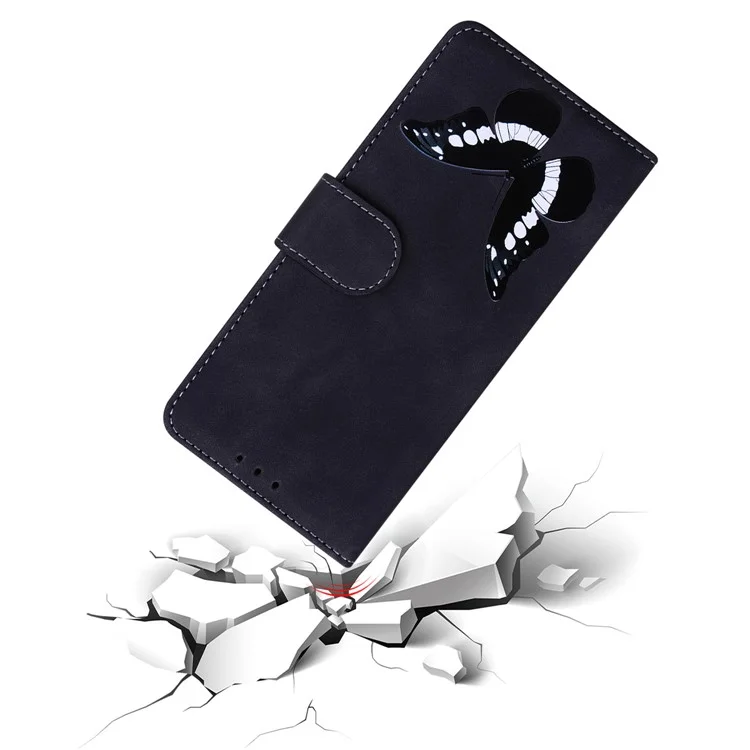 Para Motorola Moto G13 4G / G23 4G / G53 5G Funda de cartera de cuero con estampado de mariposa, soporte para teléfono - Negro